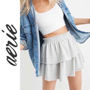 🤍 Aerie, Weekend Light Grey Ruffled Tiered Mini Skirt